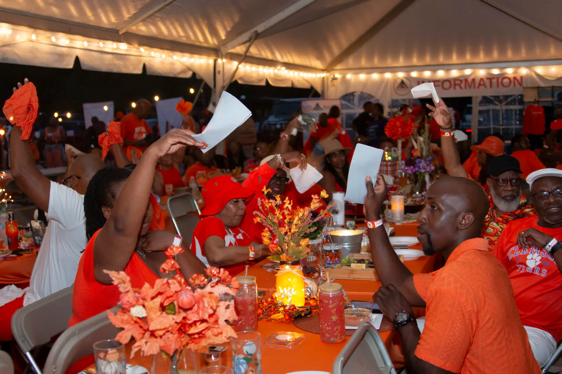 Dinner in Orange Napkin Wave