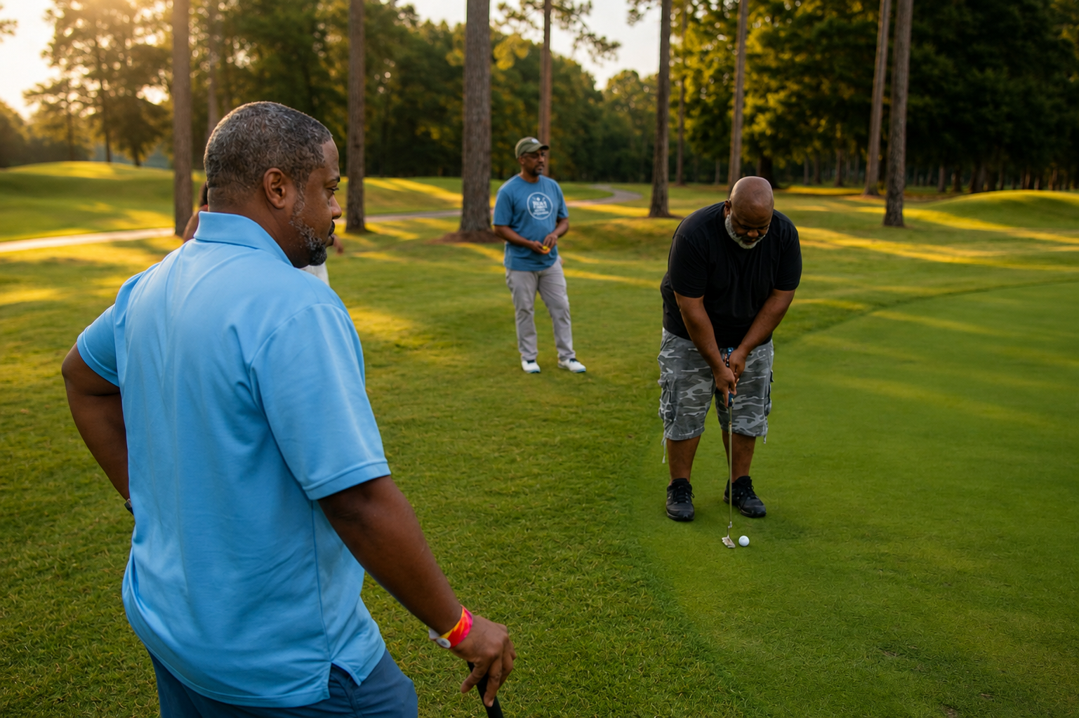 Cousin's Cup Golf Tournament @ Melanated Campout 5 Two Camp Cousins putting while a third watches from behind