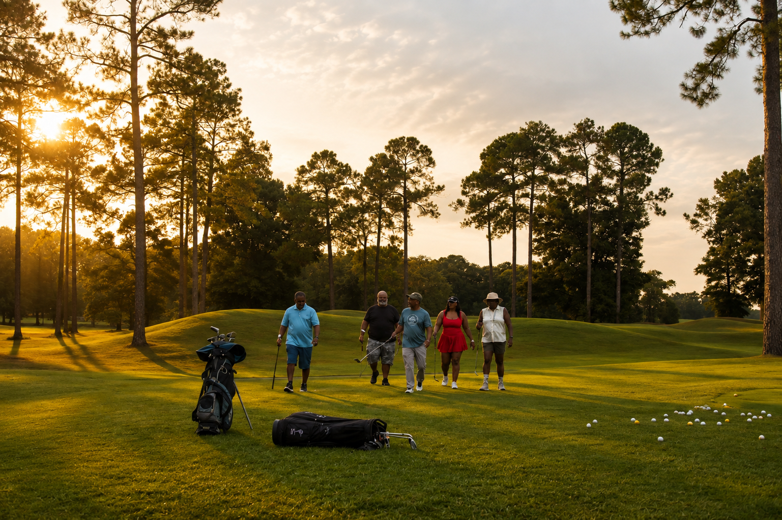 Cousin's Cup Golf Tournament @ Melanated Campout 3 A foursome of Camp Cousins standing together with their clubs on the fairway
